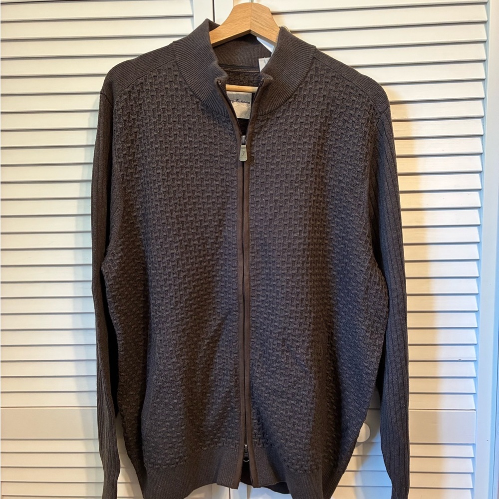 NWT Tommy Bahama Dark Brown Zip-Up Sweater